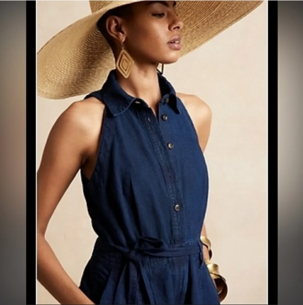 Banana Republic Denim Linen/Cotton BUTTON DOWN BERMUDA ROMPER -  size 18